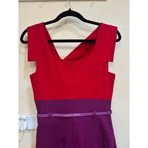 Black Halo dress red and purple with belt size 6Jackie-O asymmetric neck - Picture 5 of 11